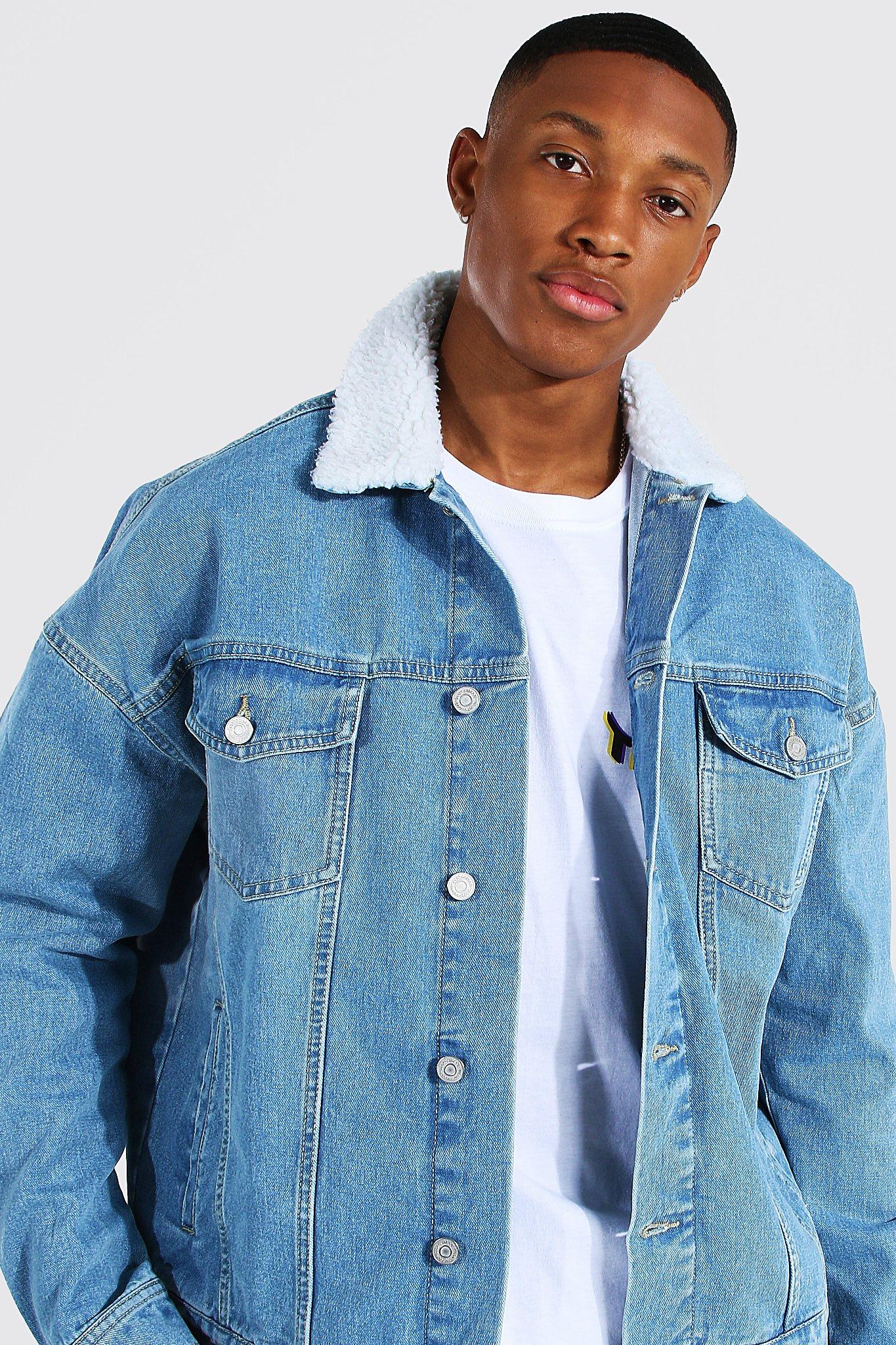 Denim borg hot sale jacket men